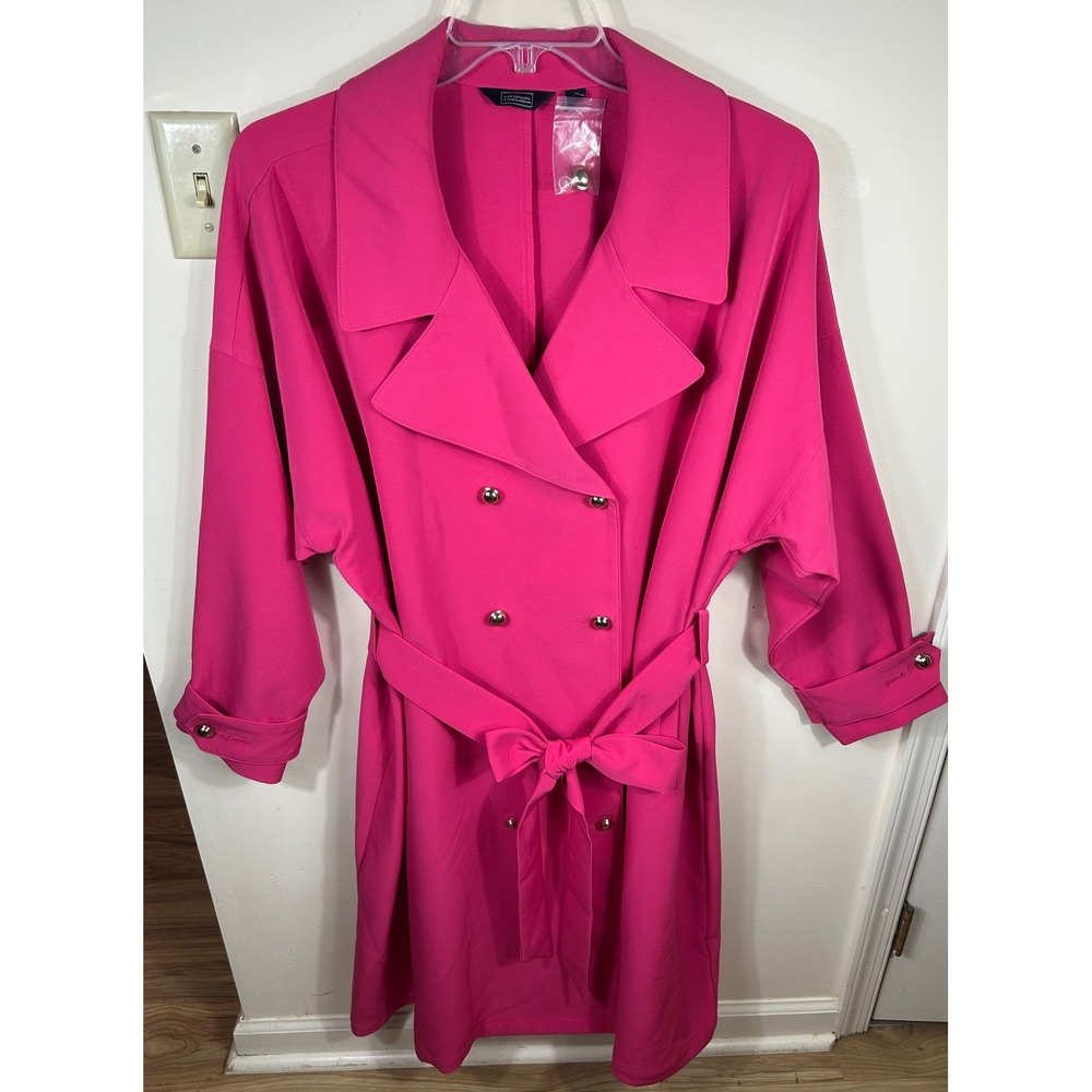 G by Giuliana Black Label Trench Coat Women 3XP Pink Double Breasted Gold Button